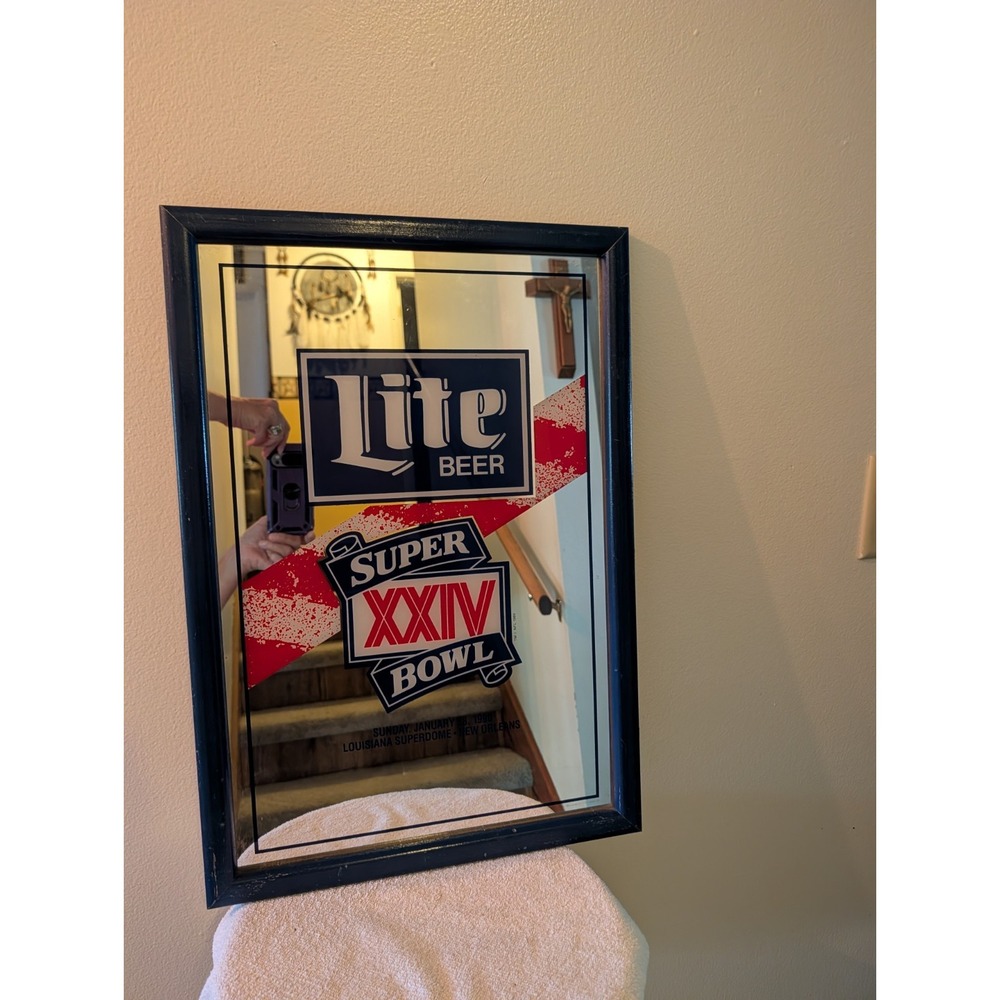 Miller Lite Beer Super Bowl XXIV (24) Bar Mirror 49ers Broncos  Never Opened